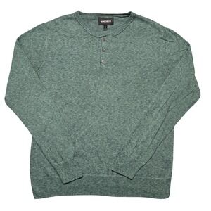 Bonobos Sweater Mens Medium Green Henley Slim Fit Cotton Linen Knit Lightweight